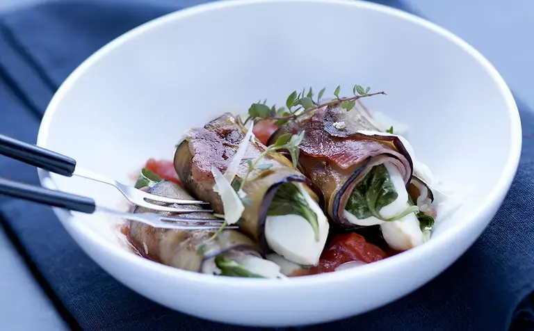 Paupiettes d’aubergines à la mozzarella, Jambon cru et parmesan Aoste professionnel