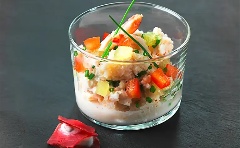 Verrine de chair de crabe au lait de coco et citron vert et Viande des Grisons Aoste professionnel
